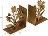 Cast Iron Flower Shaped Bookends, Gold Finish, Set of 2