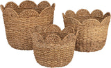 Braided Bankuan & Rattan Baskets w/ Scalloped Edge, Set of 3