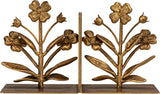 Cast Iron Flower Shaped Bookends, Gold Finish, Set of 2