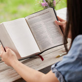 NKJV, Journal Reference Edition Bible, Verse Art Cover Collection, Leathersoft, Gray, Red Letter, Comfort Print: Let Scripture Explain Scripture. Reflect on What You Learn