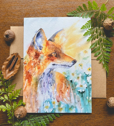 Meadow Fox Watercolor A7 Greeting Card