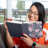 NKJV, Journal the Word Bible, Cloth Over Board, Gray Floral, Red Letter Edition, Comfort Print: Reflect, Journal, or Create Art Next to Your Favorite Verses