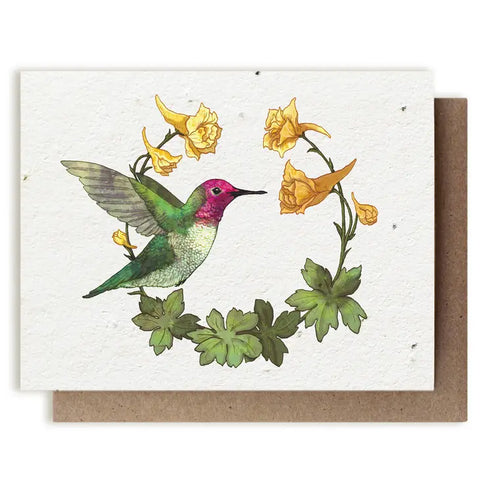 Anna's Hummingbird & Yellow Larkspur Plantable Herb Card