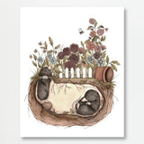 Mole Burrow Mums Flower Garden Cute Wall Art Print