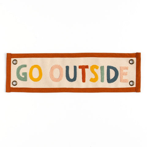 Go Outside Rainbow Embroidered Canvas Banner