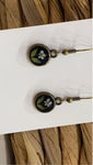 Pressed Flower Tiny Circle Earrings - Queen Anne's Lace on Black, Antique Bronze