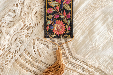 Flora Dark - Handmade Embroidered Bookmark