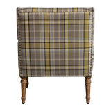 Fabric Upholstered Chair with Plaid Pattern, Mango Wood Legs & Nail Heads