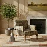 Fabric Upholstered Chair with Plaid Pattern, Mango Wood Legs & Nail Heads