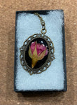Pressed Rose Heirloom Necklace on Black, Antique Bronze