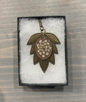 Pressed Queen Anne's Lace Leaf Necklace on Taupe, Antique Bronze