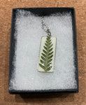 Pressed Flower Bar Necklace, Fern on White, Silver