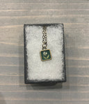 Pressed Flower Tiny Square Necklace, Queen Anne's Lace on Green, Antique Bronze