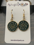 Pressed Flower Circle Earrings, Queen Anne's Lace on Green, Gold