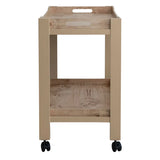 Burl Wood Veneer 2-Tier Bar Cart on Casters, Natural