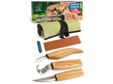 Extended Spoon Carving Set (3 Knives in Roll + Accessories)