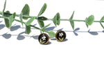 Pressed Flower Stud Earrings - Queen Anne's Lace on Black, Silver