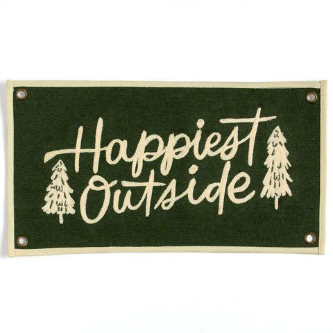 Happiest Outside Embroidered Canvas Banner
