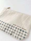 Canvas Zipper Pouch "Make Pretty Things" Gingham