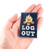 Log Out Embroidered Iron-On Patch Perfect for Hiking Camping
