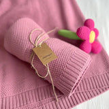Organic Knit Baby Blanket - Raspberry (Moss Stitch)