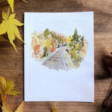 Autumn Road Landscape Watercolor Wall Art Print