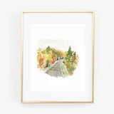 Autumn Road Landscape Watercolor Wall Art Print