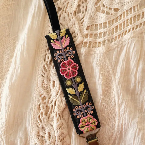 Poppy Dark - Handmade Embroidered Pacifier Strap/Clip