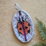Zippered Pouch | Ladybug - Purple & Red Insect Pencil, Supply, Makeup Bag with Waterproof Lining