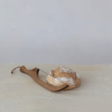 Natural Wood Bread Bow Knife with Stainless Steel Blade & Faux Leather Tie