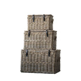 Baskets with Lids and Leather Buckles, Set of 3