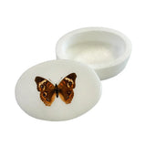 Buckeye Butterfly White Oval Soapstone Jewelry Storage Box