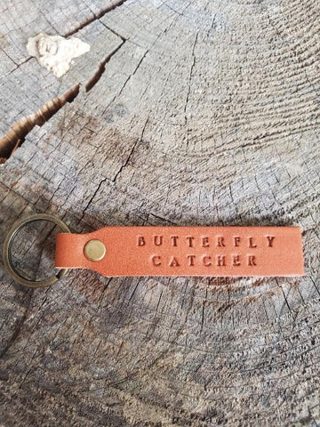 'Butterfly Catcher' Stamped Leather Keychain