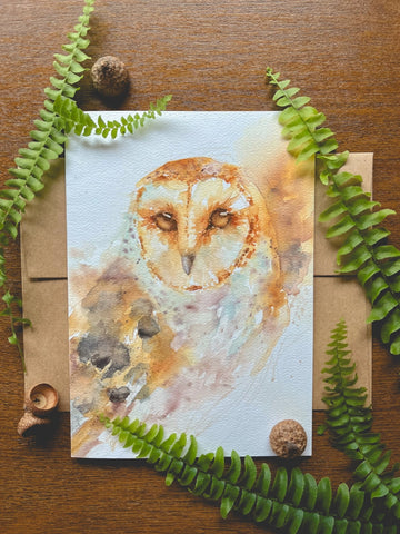 Barn Owl Watercolor A7 Greeting Card