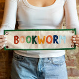 Bookworm Embroidered Canvas Banner