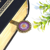Pressed Flower Bookmark - Fleabane, Large Circle, Antique Bronze