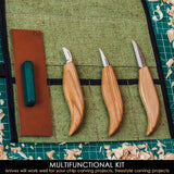 Starter Chip and Whittle Carving Knife Set (3 Knives in Roll + Accessories)