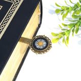 Pressed Flower Bookmark - Fleabane, Large Circle, Antique Bronze
