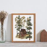 Woodland Cottage Fairytale Forest Cabin Illustration Print