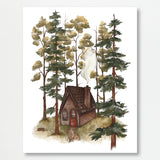 Woodland Cottage Fairytale Forest Cabin Illustration Print