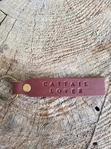 'Cattail Lover' Stamped Leather Keychain