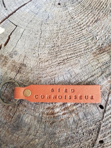 'Bird Connoisseur' Stamped Leather Keychain