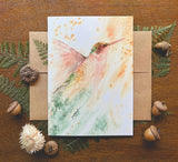Female Ruby-Throated Hummingbird Watercolor A7 Greeting Card