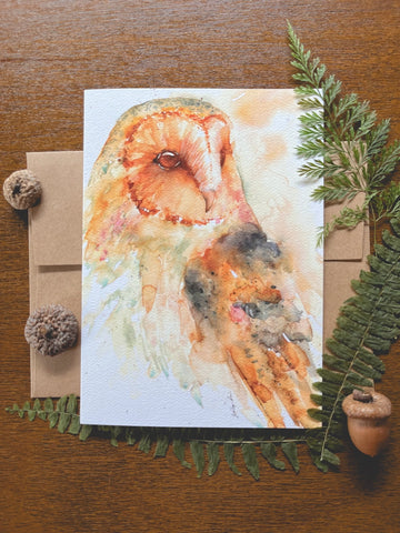 Barn Owl Watercolor A7 Greeting Card