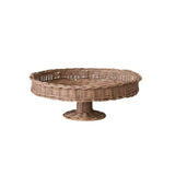 Decorative Hand-Woven Rattan Pedestal with Braided Rim, Natural