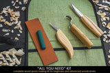 Extended Spoon Carving Set (3 Knives in Roll + Accessories)