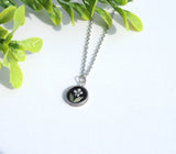 Pressed Flower Tiny Circle Necklace - Queen Anne's Lace on Black, Silver