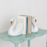 Stoneware Swan Shaped Bookends, White, Orange Color & Black, Set of 2