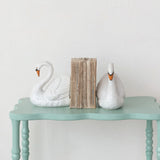 Stoneware Swan Shaped Bookends, White, Orange Color & Black, Set of 2