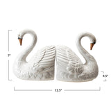 Stoneware Swan Shaped Bookends, White, Orange Color & Black, Set of 2